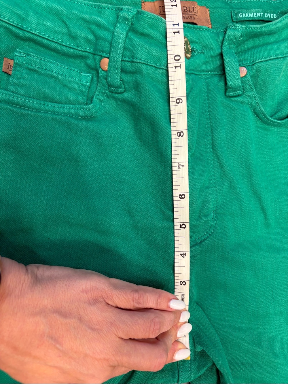 Judy Blue High Rise Garment Dyed Cropped Flare Jeans in Kelly Green - Picture 13 of 14